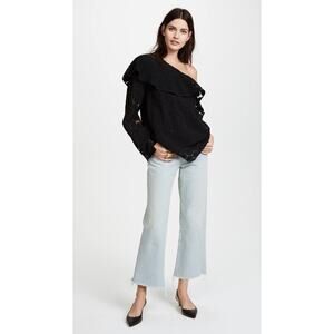 Diane Von Furstenberg Black One Shoulder Ruffle Polka Dot Top Womens Size XS